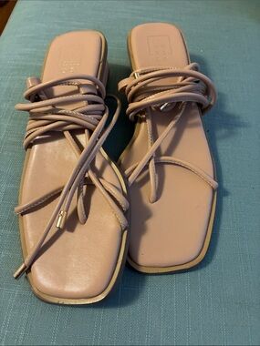 ShuShop Lace-Up Square Toe Sandals - Dusty Rose